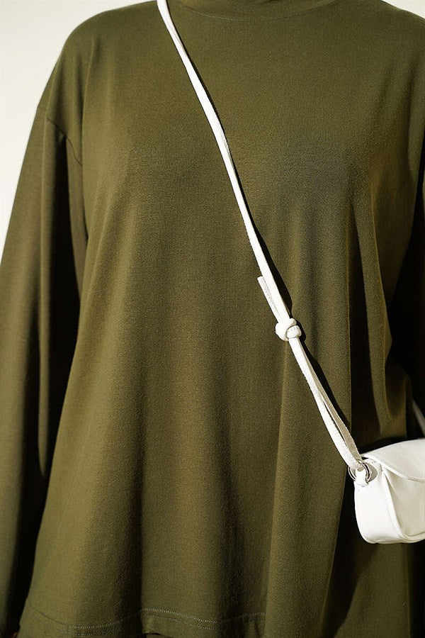 Crew Neck Basic 2 Piece Set, Khaki