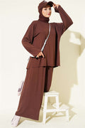 Crew Neck Basic 2 Piece Set in Coffee