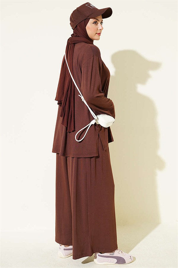 Crew Neck Basic 2 Piece Set in Coffee