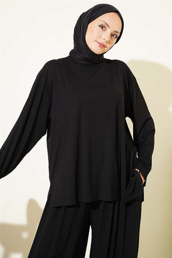 Crew Neck Basic 2 Piece Set Black