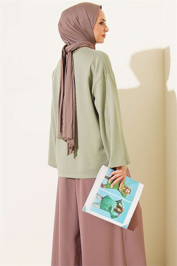 Crew Neck Basic Loisha Tunic in Light Green
