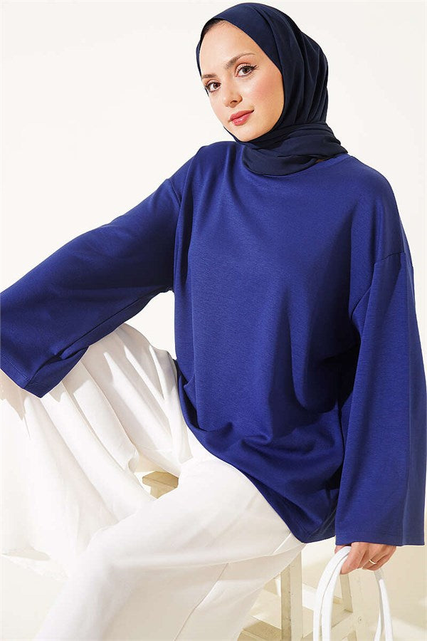 Crew Neck Basic Loisha Tunic Navy Blue