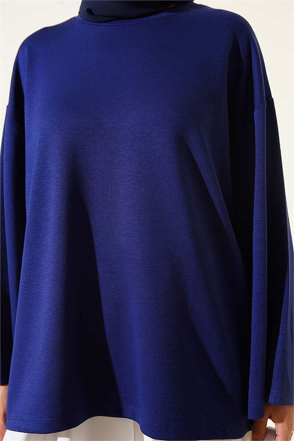 Crew Neck Basic Loisha Tunic Navy Blue