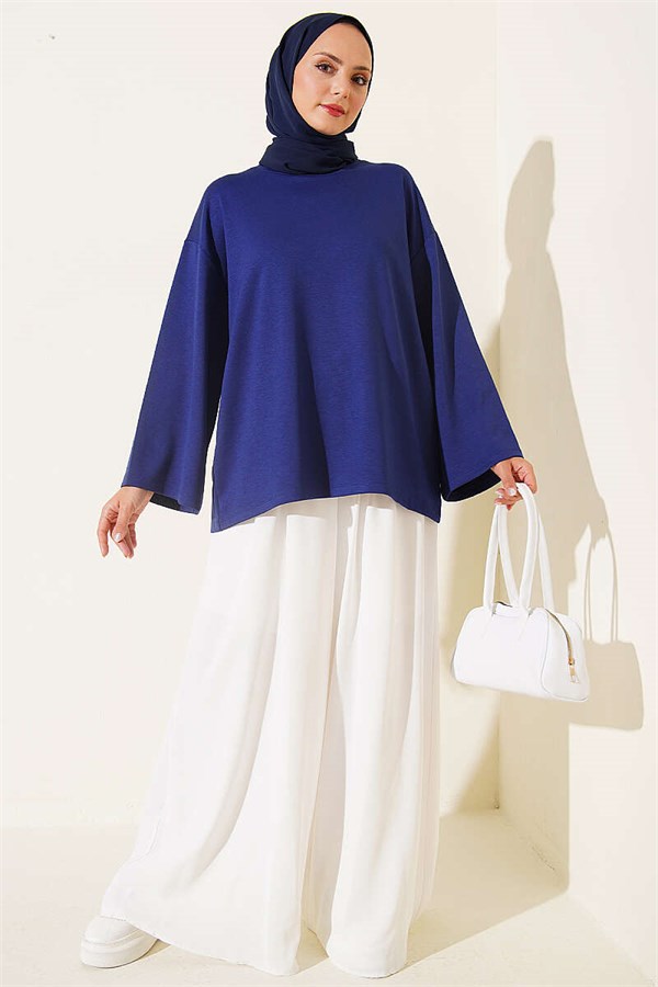 Crew Neck Basic Loisha Tunic Navy Blue