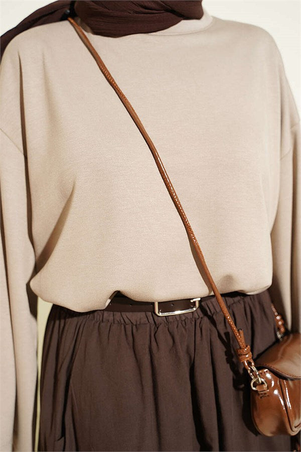 Crew Neck Basic Loisha Tunic, Mink
