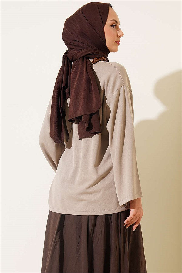 Crew Neck Basic Loisha Tunic, Mink