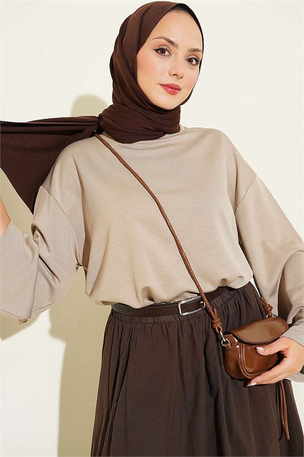 Crew Neck Basic Loisha Tunic, Mink