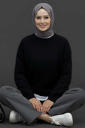 Crew Neck Basic Bearded Sweater Black