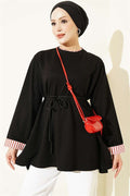 Crew Neck Striped Trimmed Tunic Black
