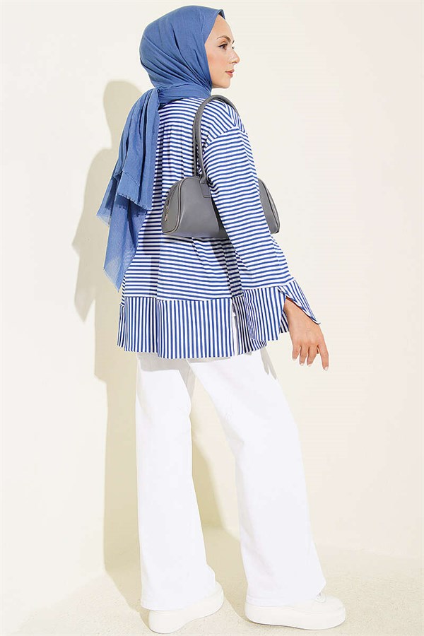 Crew Neck Tunic with Vertical Stripe Detail, Indigo