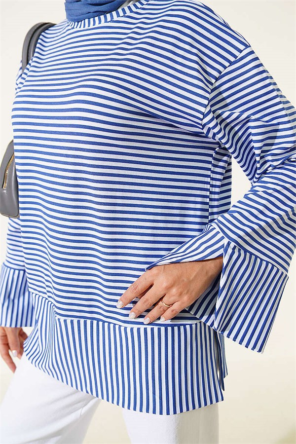 Crew Neck Tunic with Vertical Stripe Detail, Indigo