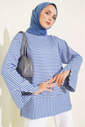 Crew Neck Tunic with Vertical Stripe Detail, Indigo