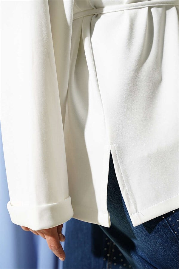 Crew Neck Double Sleeve Drawstring Tunic, Ecru