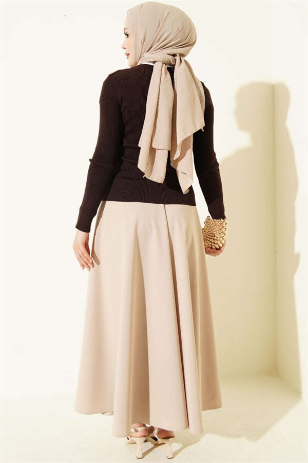 Crew Neck Buttoned Knit Cardigan Dark Brown
