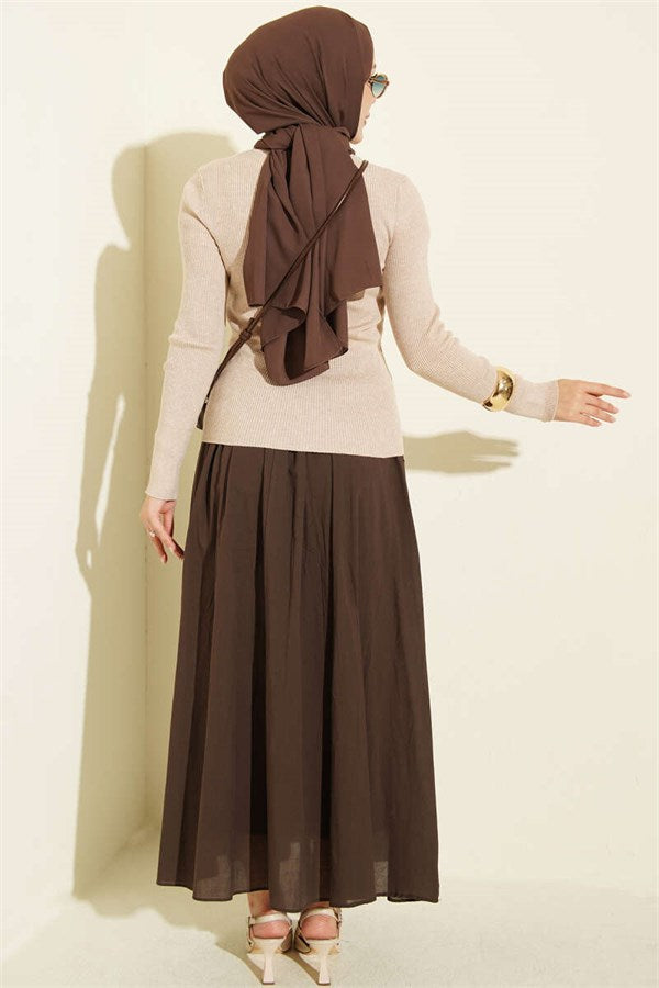 Crew Neck Buttoned Knit Cardigan, Beige
