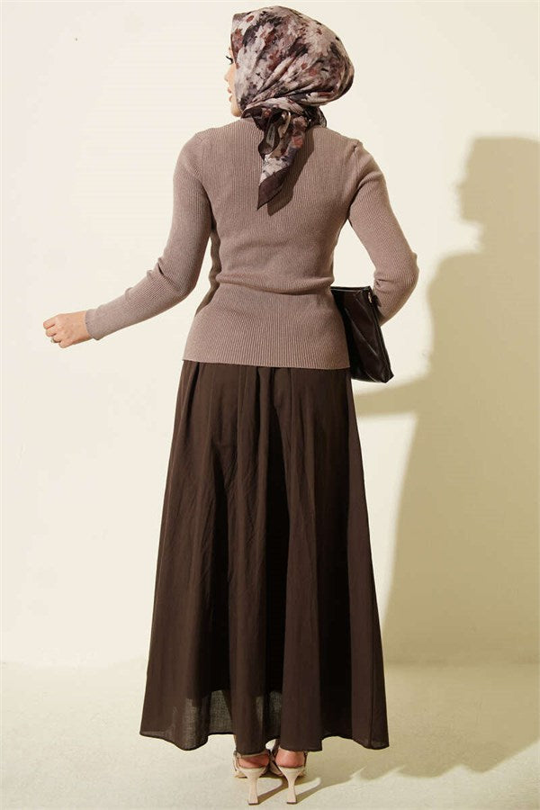 Crew Neck Buttoned Knit Cardigan, Mink Color