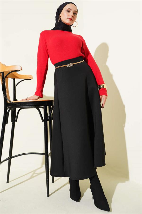 Crew Neck Ribbed Blouse Red
