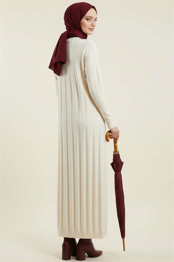 Crew Neck Ribbed Knit Dress in Stone