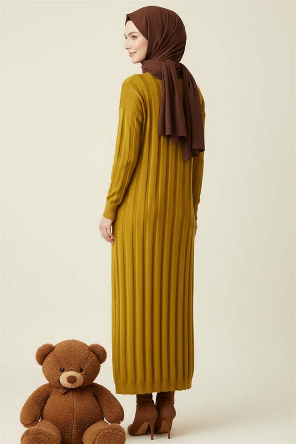Crew Neck Ribbed Knit Dress Olive Green