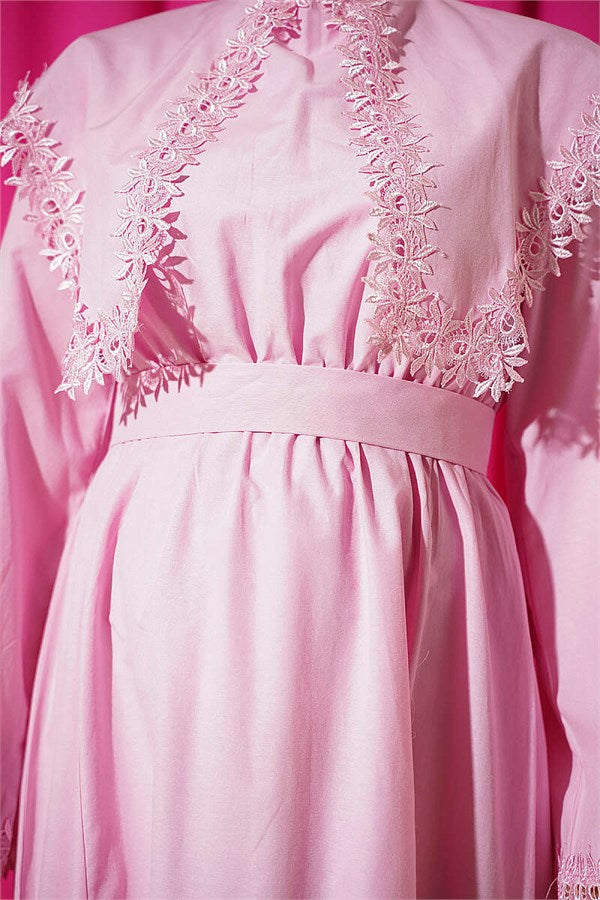Pink Bicycle Collar Dress with Lace Details