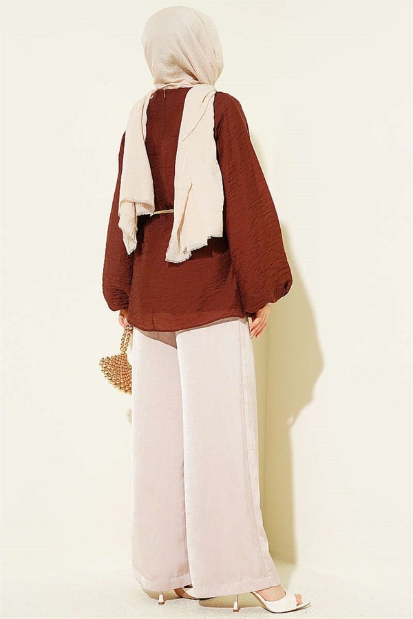 Crew Neck Drawstring Tunic, Brown