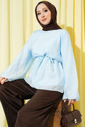 Crew Neck Drawstring Tunic Blue