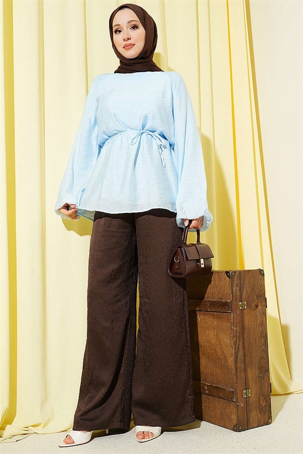Crew Neck Drawstring Tunic Blue