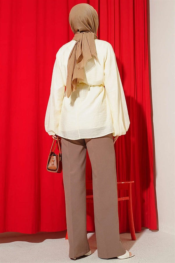 Crew Neck Drawstring Tunic Yellow