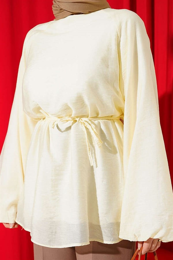 Crew Neck Drawstring Tunic Yellow
