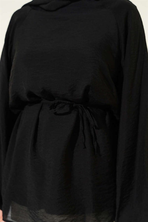 Crew Neck Drawstring Tunic, Black