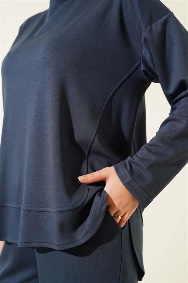 Crew Neck Oval Detailed 2 Piece Set in Smoke
