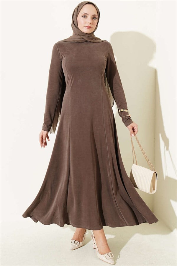 Crew Neck Dress with Darts, Dark Brown