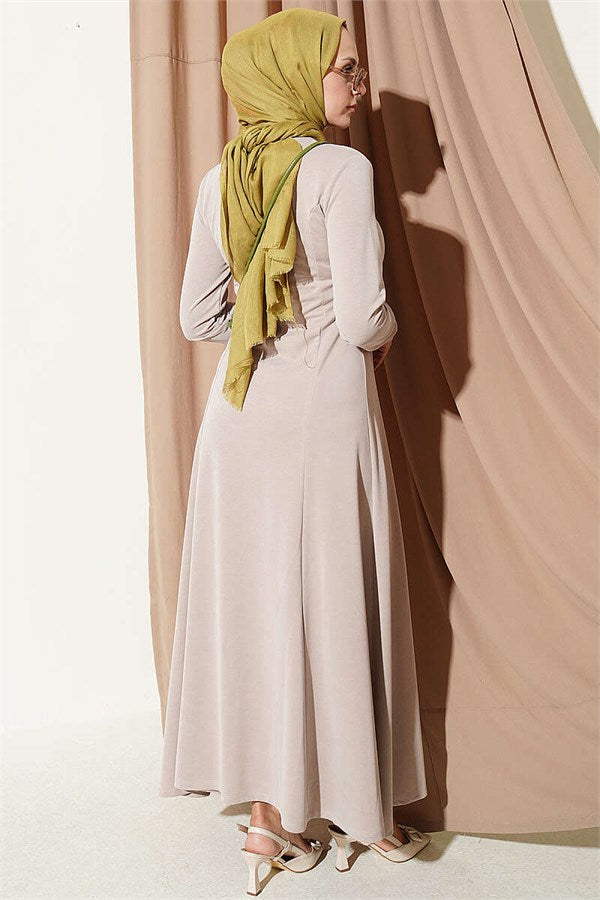 Crew Neck Dress with Darts, Beige