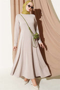 Crew Neck Dress with Darts, Beige