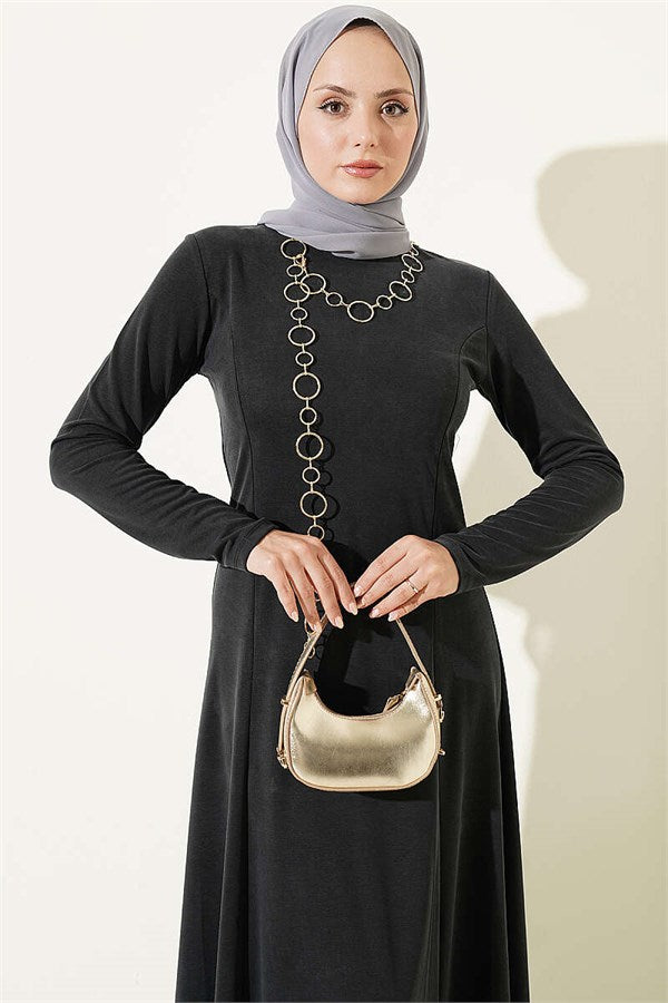 Crew Neck Dress with Darts, Smoke Grey