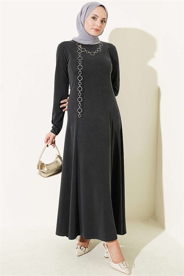 Crew Neck Dress with Darts, Smoke Grey