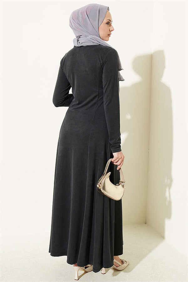 Crew Neck Dress with Darts, Smoke Grey