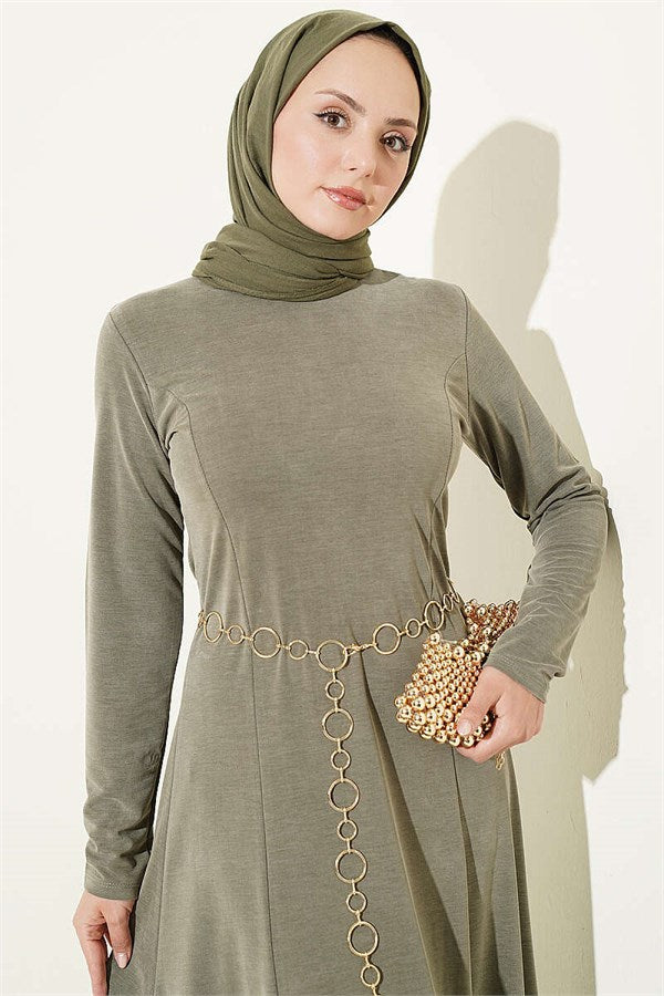 Crew Neck Dress with Darts, Khaki