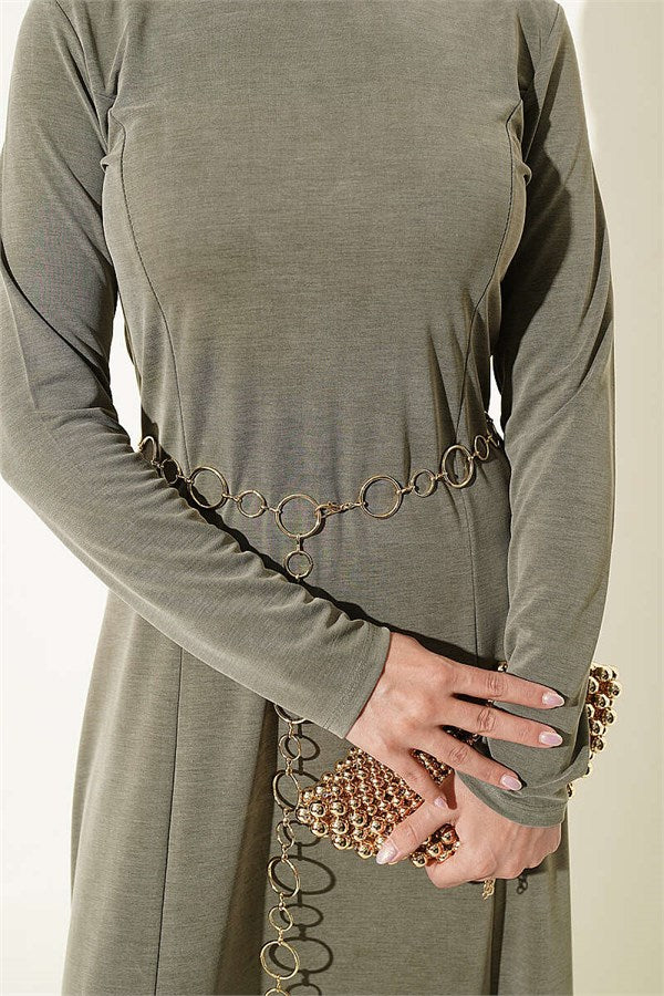 Crew Neck Dress with Darts, Khaki
