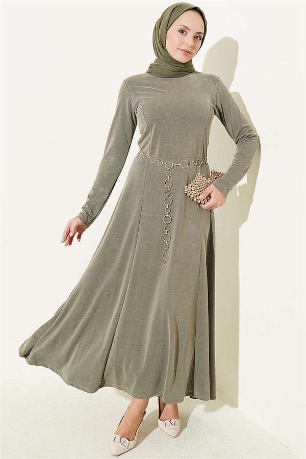 Crew Neck Dress with Darts, Khaki