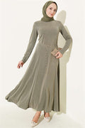 Crew Neck Dress with Darts, Khaki