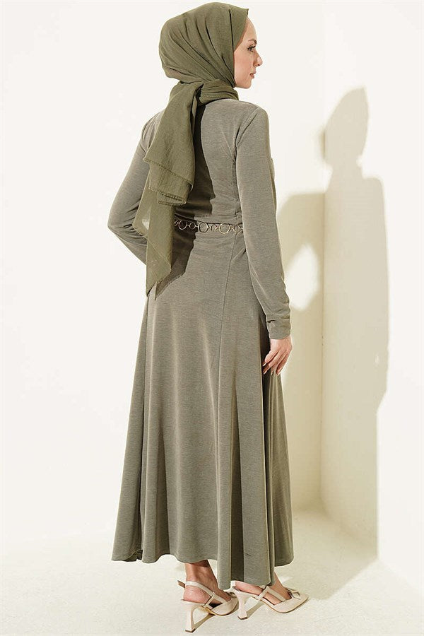 Crew Neck Dress with Darts, Khaki