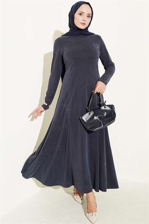 Indigo Crew Neck Dress with Darts