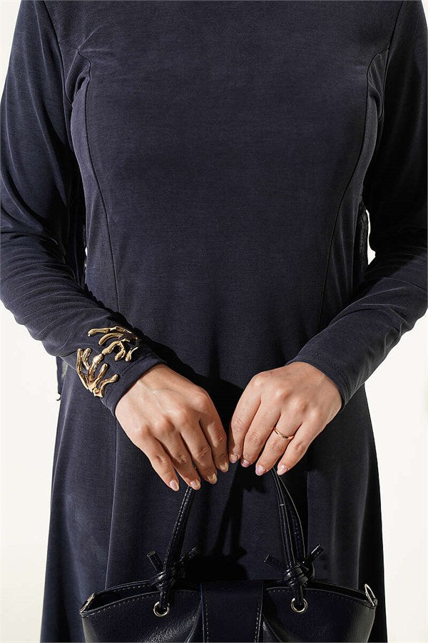 Indigo Crew Neck Dress with Darts
