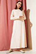 Crew Neck Combed Cotton Dress Beige