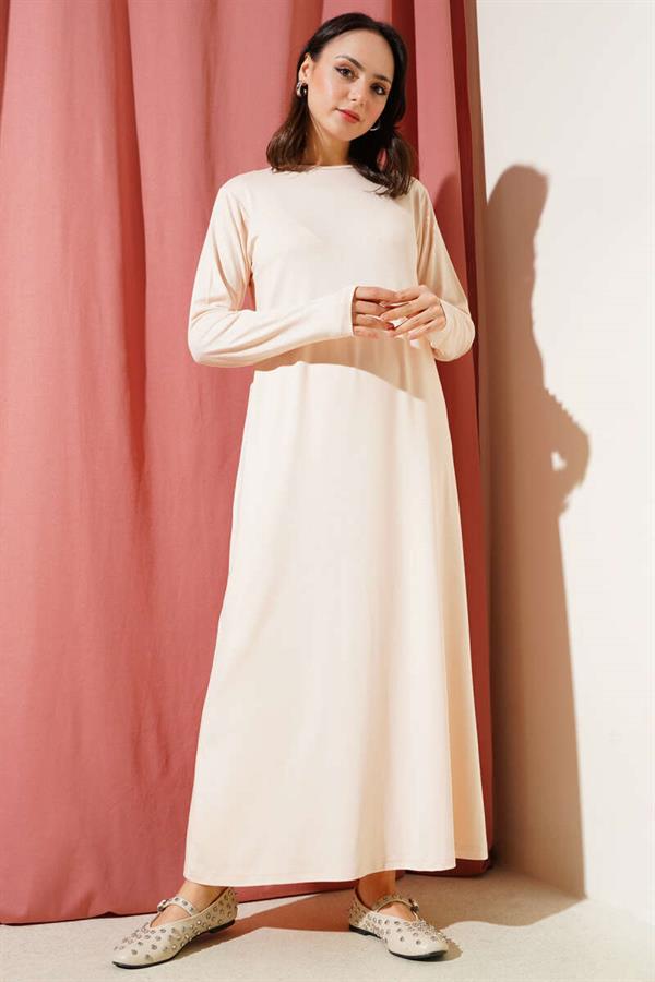 Crew Neck Combed Cotton Dress Beige