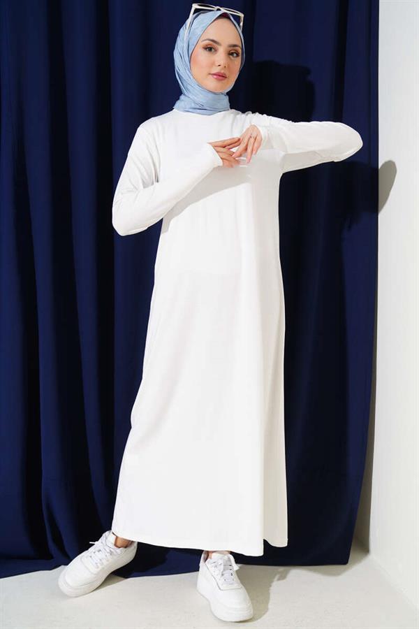 Crew Neck Combed Cotton Dress White