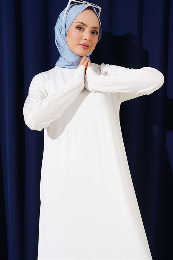 Crew Neck Combed Cotton Dress White