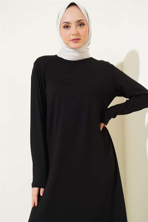 Crew Neck Combed Cotton Dress Black