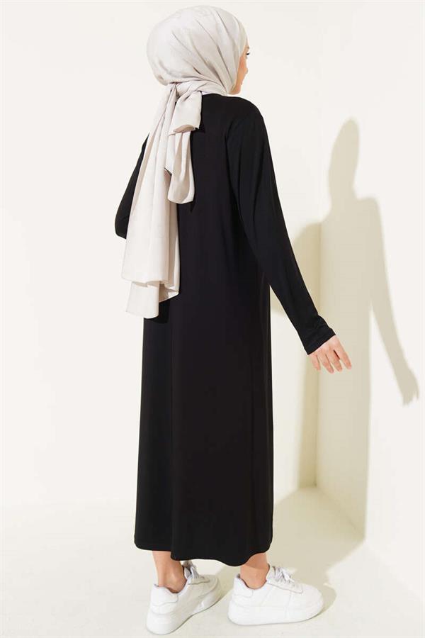 Crew Neck Combed Cotton Dress Black